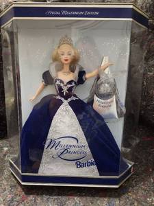lot 117 image: 1999 Millenium Princess Barbie  NRFB  (24154) Swirl Background