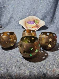 lot 215 image: Star Pattern Brass Votive Candle Holders Set of 4 - Made in India
