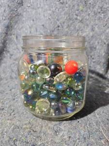 lot 231 image: Mixed Glass Marble Collection in Mason Jar