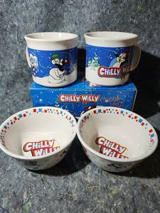 lot 236 image: Chilly Willy Cocoa Mugs Set and Bowls - Great Shape