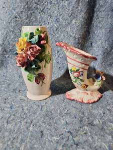 lot 259 image: Italian Ceramic Floral Vase with Applied Roses - One Has Broken Oiece - See Pics