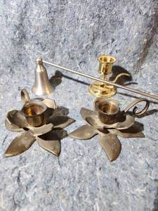 lot 261 image: Metal Flower Candlestick Holders - Matching Pair is Made in India