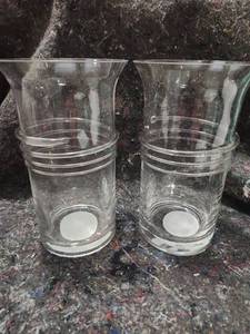lot 302 image: Pair of Hallmark Signature Clear Glass Candle Holders od Use as Vases.  About 10 Inches Tall