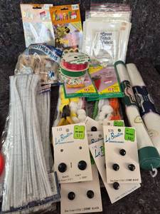 lot 366 image: Walmart Craft Supply Bundle - Buttons, Ribbons and Cross Stitch