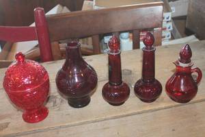 lot 3620 image: Vintage Ruby Red Candy Dish & More