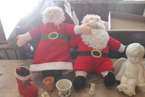 lot 3629 image: Vtg. Flocked Santa Boot and More