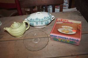 lot 3683 image: NIB Vtg. 2 Tier China Dish, Mini Soup Tureen & More