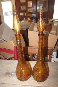 lot 3685 image: Vtg. Amber Glass Decanters 15 Tall