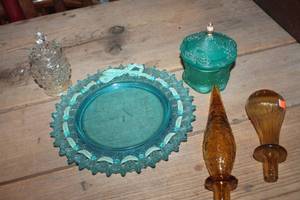 lot 3716 image: Vtg. Glass Trinket Dishes, Decanter Tops & More