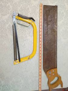 lot 20 image: 2 saws Yellow Handle Hacksaw tree saw 12inLarge antique handsaw 22inch blade
