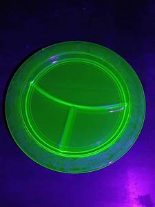Uranium glass 10.5 8 inches uranium  Green Depression Glass Divided Plate