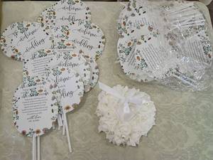 lot 45 image: Floral Wedding Welcome Fan lot and wedding ring holder