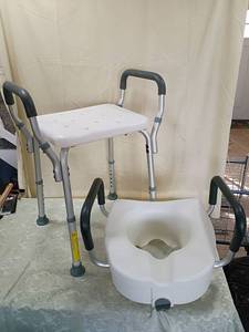 lot 104 image: Nova Medical Bathroom Safety Set toilet riser and 16 inch wide shower chair