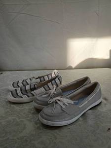 lot 116 image: Keds Womens Gray Canvas Boat Shoes size 10 and Roxy shoes size 10