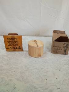 lot 131 image: Bamboo Salt Box with Wooden Mail Holder Set