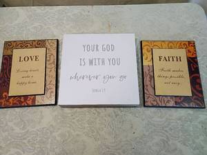 lot 143 image: Inspirational Wall Art Set - Faith Love God Quote Plaques