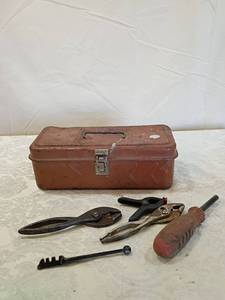lot 146 image: Metal Tool Box with Pliers Set