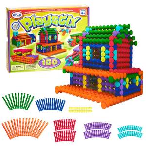 lot 44394 image: POPULAR PLAYTHINGS Playstix Construction Toy Set with Building Sticks for STEM and Classroom Use, for Kids Ages 4 and Up - 150 Piece Kit - Retail $30