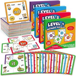 lot 44399 image: Phonics Puzzle Cards Level 1-4, Learn to Read Rhyming Games Phonics Flash Cards Spelling CVC Words, Digraphs Blends, Long Vowel, Silent E, Trigraphs Sight Words for Toddlers Kids Kindergarten - Retail $42