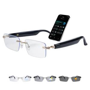 lot 44408 image: AI Smart Glasses for Men & Women Spring-Hinged Bluetooth 6.0 Smart Glasses with 164 Languages (Real-Time Translation), Photochromic Lens Free App Rimless AI Translator Glasses for WorkTravel (Black - Retail $40