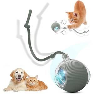 lot 44416 image: Interactive Electric Automatic Rolling Moving USB Rechargeable Self Activated Play Stimulation Toy Smart Chase Teaser Ball with Speedy Tail Rope for Bored Adult Indoor Cats and Dogs, Grey - Retail $28