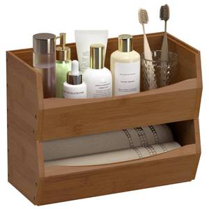 lot 44419 image: Open Front Stackable Storage Bins, Bamboo Stacking Storage Bins Food Vegetable Makeup Containers, Organizer Bins for Kitchen, Bathroom, Office, Cabinet, Countertop Storage (Long Walnut) - Retail $34