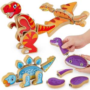 lot 44430 image: Dinosaur Snap Together Building Toys, Wooden Take Apart Dinosaur Playset, STEM Montessori Educational Fine Motor Skill Toy Gift for 3 4 5 Years Old Kids - Retail $27