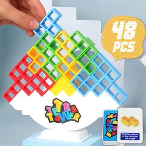 lot 44431 image: 48 Pcs Tetra Tower Balance Stacking Blocks Game, Board Games for 2 Players Family Games, Parties, Travel, Kids & Adults Team Building Blocks Toy - Retail $14