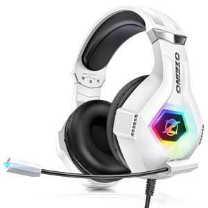 lot 44434 image: Gaming Headset for PC, Ps4, Ps5, Xbox Headset with 7.1 Surround Sound Gaming Headphones with Noise Canceling Mic, LED Light Over Ear Headphones for Switch, Xbox Series XS, Laptop, Mobile White - Retail $39