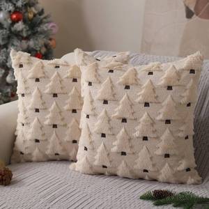 lot 44435 image: Christmas Pillow Covers 16x16 inch Set of 2 Xmas Decorations Soft Plush Faux Fur Wool Beige Christmas Tree Throw Pillow Cases Winter Holiday Decor for Sofa Living Room PT-002C16 - Retail $15