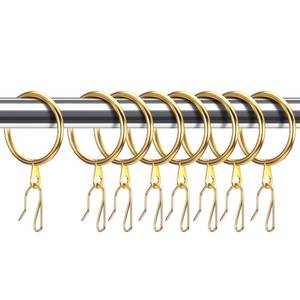 lot 44438 image: 30 Pcs Metal Drapery Curtain Rings 0.981.261.65 inch Interior Diameter and 30 Pcs Hanging Curtain Drapery Pin Hooks for Window Door Shower(Gold,42 mm) - Retail $20