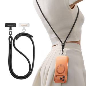 lot 44439 image: Phone Lanyard Crossbody with 2 Phone Tabs, Adjustable Anti Theft Phone Strap for All Phones, Premium Metal Buckles, Skin-Friendly, Universal Cell Phone Neck lanyard for Travel Essentials, Black - Retail $20