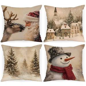 lot 44452 image: 24x24 Christmas Throw Pillow Covers Set of 4, Snowman Santa Reindeer Vintage Christmas Pillow Cover Pillowcase Xmas Holiday Decorative Pillow case for Home Sofa Couch Living Room Decor - Retail $20