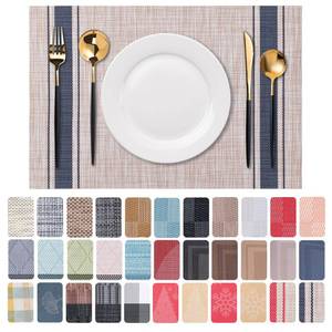 lot 44462 image: Placemats Set of 6 Washable IndoorOutdoor Vinyl Place Mats for Dining Table Durable Non-Slip Heat Resistant PVC Weave Table Mats Stripes-Blue - Retail $10