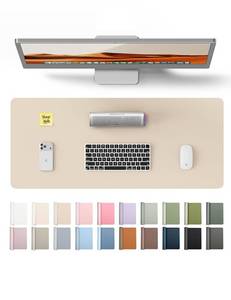 lot 44465 image: Leather Desk Pad Protector, Office Desk Mat, Large Mouse Pad, Non-Slip PU Leather Desk Blotter, Waterproof Laptop Desk Writing Pad for Office and Home (23.6 x 13.8, Eggshell) - Retail $10