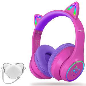lot 44485 image: Bluetooth 5.4 Kids Headphones with Case - RGB LED Light Up Cat Ears Foldable Adjustable Over Ear Headphone Support Wireless or 3.5mm Wired Mode for Toddler & Girls & Boys Teens