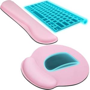 lot 44489 image: Ergonomic Keyboard Wrist Rest and Mouse Pad with Wrist Rest Set, Memory Foam Wrist Support for Typing, Gaming, Office and Home Use, Pale Pink - Retail $12