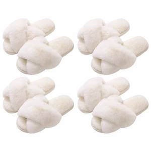 lot 44490 image: 4Pairs Womens Fuzzy Slippers Cross Band Memory Foam House Slippers Open Toe Indoor Outdoor Shoes, White, 40-41 (Size 8.5-9.5) - Retail $40