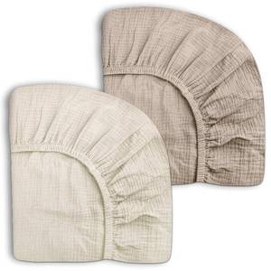 lot 44491 image: Pack and Play Sheets for Baby Boy and Girl 2 Pack, Neutral Muslin Cotton Pack N Play Mattresses Sheet 27x39, Muslin Nursery Bedding Soft and Breathable Comfort (Beige & Cream) - Retail $20