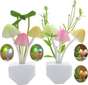 lot 44505 image: Sensor Mushroom Night Light - 2 Pack Color Changing Plug-in Wall LED Mushroom Dream Bed Lamp for Kids Adults Stocking Stuffers Ideas Birthday Gift Cute Nightlight - Retail $8