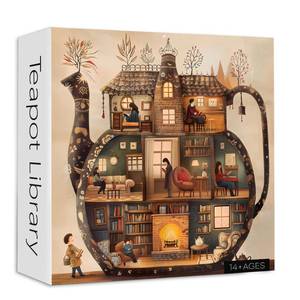 lot 44519 image: Teapot Library Puzzles for Adults 1000 Pieces, PICKFORU Vintage Bookshelf Book Puzzles Room Art, Difficult Unique Reading Room Scene Theme - Retail $13
