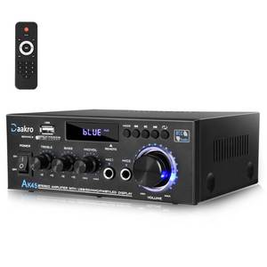 lot 44520 image: AK45 Stereo Audio Amplifier,300W Home 2 Channel Wireless Bluetooth 5.0 Power Amplifier System, Home Amplifiers FM Radio, USB, SD Card, with Remote Control Home Theater Audio Stereo System - Retail $40