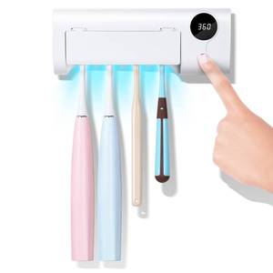 lot 44526 image: UV Toothbrush Cleaner, Timer Function, Rechargeable Tooth Brush Holder Wall-Mounted for Bathroom, No Drilling, 4 Slots - Retail $20