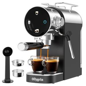 lot 44540 image: 20 Bar Espresso Machine, Adjustable Espresso Machine with Milk Frother, Compact Espresso Maker with Touch Panel, Removable Water Tank & Drip Tray, Cup Warmer, Pre-Infusion for Rich Crema - Retail $90