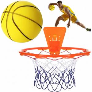 lot 44541 image: Silent Basketball and Hoop Set Soft Foam Indoor Basketball No Noise for Indoor Dribbling and Shooting Practice Ideal for Teens Adults(Yellow, Size 5) - Retail $22