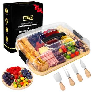lot 44551 image: Portable Travel Charcuterie Board with Lid, Bamboo Charcuterie Cheese Board with Cover Accessories Gift Set, Large Covered Charcuterie Box Serving Tray Board Platter 7 Compartment Traveling Christmas - Retail $36