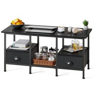 lot 44558 image: 35 Coffee Table with 2 Storage Drawers, Small Coffee Tables for Living Room, Modern Center Table with 2 Tier Shelf, Black - Retail $40