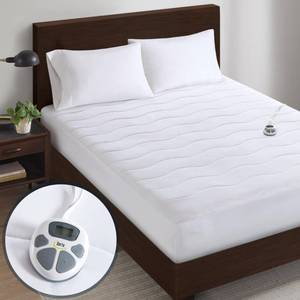 lot 44560 image: Serta Heated Mattress Pad Twin XL - Deep Pocket, 10 Heat Settings, Auto Shut Off, ETL Certified, Machine Washable, White - Retail $76