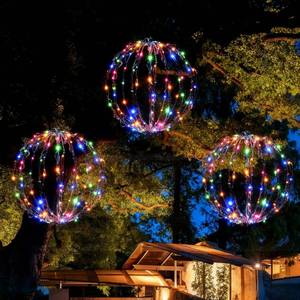lot 44565 image: Set of 3 Christmas LED Light Balls, Hanging Tree Globe Fold Flat Metal Frame Ball Light Indoor Outdoor Christmas Decoration (Multicolor)