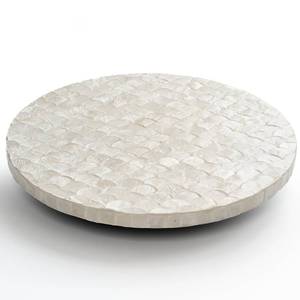 lot 44573 image: 12 Inch Capiz Lazy Susan, Decorative Lazy Susan Turntable Centerpiece for Dining Table, Kitchen Counter, Round Mother of Pearl Capiz Shell Spinning Tray for Countertop & Tabletop (White) - Retail $30